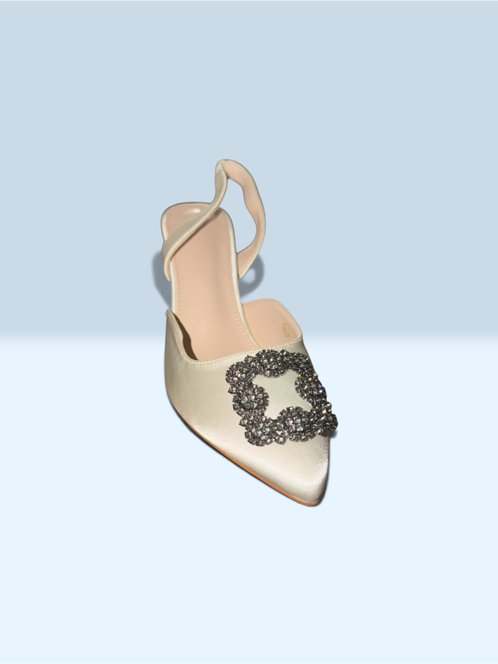 Embellished Satin Slingback Mule in Ivory